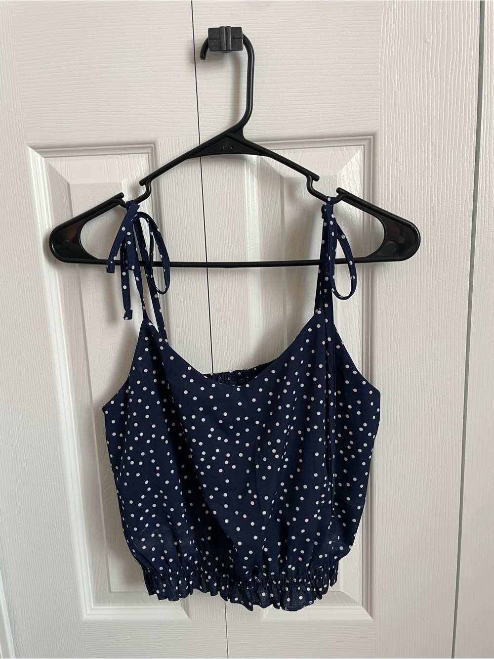 Navy Polka Dot Tie-Shoulder Crop Top